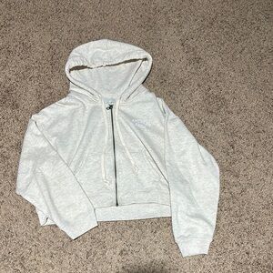 American Eagle Off-White Zip-Up Cropped Jacket Hoodie